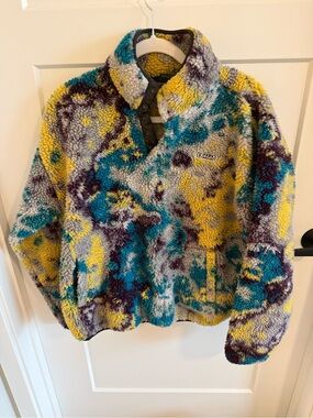 Parks Project Sherpa Pullover Fleece Jacket Women’s Small Tie Dye Snap Neck Cozy